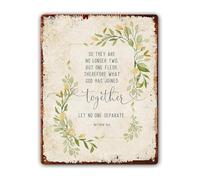 BIRXPMOS Wedding Scripture Sign Matthew 19 6 No Longer Two But One Vintage Metal Tin Sign For Newlyweds Home Bedroom 8 X 12 in