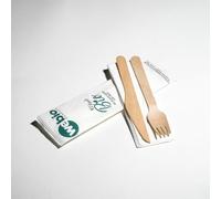 Bis Posate di Legno Set Compostabile Monouso compreso di forchetta e coltello con tovagliolo (100)