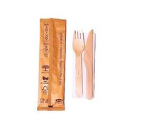 Bis Posate Monouso in Legno Imbustate Usa e Getta 16 cm - 48 Pezzi - Biodegradabili Naturali Forchetta Coltello Tovagliolo doppio velo 30x30 cm