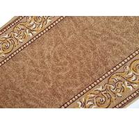 Bisanzio (greka Floreale), passatoia al Metro in Stile Classico - Beige con rifinitura a Filo Artigianale - 67x300cm
