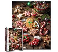 Biscotti di Natale Gingerbread Man Puzzle Adulti 1000 pezzi Candy Cane Puzzle Intellettuale Decompressione Divertimento Gioco Famiglia Attività Perfetto per il Gioco di Notte Della Parete Decorazione