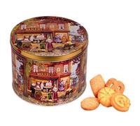 Biscotti in Latta di Metallo Tonda Jacobsens Bakery Decorata a Rilievo | Biscotti al Burro Danesi - 1 Kg | Lattine Biscotti