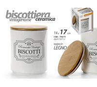 BISCOTTIERA CONTENITORE BARATTOLO BISCOTTI VINTAGE ROMANTIC CERAMICA BIANCA 17cm