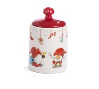 Biscottiera Natalizia con Gnomi Decorativi 17.5 cm in Ceramica Paben