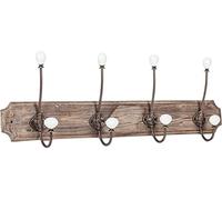 Biscottini Appendiabiti da Parete in Legno Massello Ingresso - Porta abiti con 4 Ganci in Metallo e Ceramica 64x11x22 cm - Attaccapanni da Muro - Stile Rustico Vintage - Pomelli in Ceramica Bianca