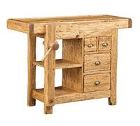 Biscottini Banco Tavolo da lavoro Country in legno massello di tiglio finitura naturale anticata L 116 x PR 63 x H 90 cm Made in Italy, fedele riproduzione di un antico ed originale Banco da Falegname
