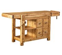 Biscottini Banco Tavolo da lavoro Country in legno massello di tiglio finitura naturale anticata L 184 x PR 74 x H 92 cm Made in Italy, fedele riproduzione di un antico ed originale Banco da Falegname