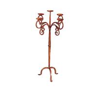 Biscottini candelabro Antico in Ferro battuto 48x48x95 cm, Candelabro da Terra Finitura Rossa Anticata, Candeliere Shabby per Interni ed Esterni, Accessori Vintage casa arredo