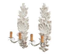 Biscottini Coppia di Lampade Applique Shabby in legno e ferro finitura bianco anticato Made In Italy