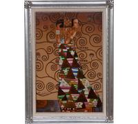 Biscottini Dipinto a mano olio su tela con cornice in legno finitura foglia argento