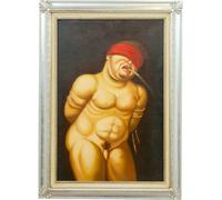 Biscottini Dipinto a mano olio su tela con cornice in legno finitura foglia argento