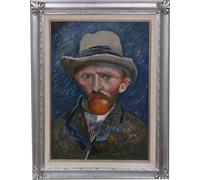 Biscottini Dipinto a mano olio su tela con cornice in legno finitura foglia argento VAN GOGH - AUTORITRATTO 70
