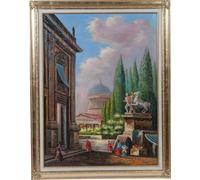 Biscottini Dipinto a mano olio su tela con cornice in legno finitura foglia oro 110x3x140