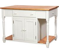 Biscottini Isola cucina bianca in legno massello 130x80x88 cm - Isola cucina piano lavoro in tiglio - Mobile cucina bianco Made in Italy