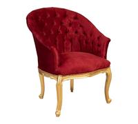 Biscottini Poltrona soggiorno imbottita L45XPR42XH90 cm Rosso e Oro - Sedie sala da pranzo - Poltroncina camera da letto - Poltrona imbottita in legno e tessuto Ingresso Stile Barocco