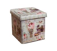 Biscottini Pouf contenitore ecopelle 32,5x32,5x32,5cm - Scatola porta oggetti con coperchio - Cubo contenitore - Pouf contenitore pieghevole