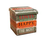 Biscottini Pouf contenitore ecopelle 32,5x32,5x32,5cm - Scatola porta oggetti con coperchio - Cubo contenitore - Pouf contenitore pieghevole