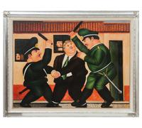 Biscottini Quadro Biscottini Olio Su Tela Dipinto A Mano Foglia Argento Guardie Botero