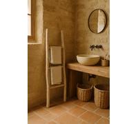 Biscottini Scaletta porta asciugamani bagno 108x32x3 - Scala Decorativa in Legno - Scaletta legno appendi asciugamani - Scala portasciugamani in Bambu - Scaletta portasciugamani da parete in Metallo