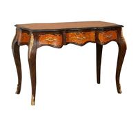 Biscottini Scrivania noce e bronzo L122,5xPR60,5xH81,5 - Scrivania salvaspazio - Scrivania con cassetti - Scrivania ufficio - Tavolino - Consolle ingresso - Scrivania pc shabby