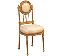 Biscottini Sedia antica 97x41x35,5 cm - Sedie luigi XVI anticata oro - Sedia imbottita stile francese - Poltroncina camera da letto in tessuto beige