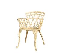 BISCOTTINI Sedia da Giardino in Ghisa Decorata - Stile Vintage Anticato - Poltrona con Braccioli per Esterno - Poltroncina Avorio Decapato - Arredo da Esterno Elegante per Giardini, Terrazze, Porticat