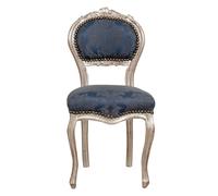 Biscottini Sedia poltroncina stile francese Luigi XVI in legno massello di faggio finitura argento e blu
