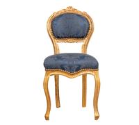 Biscottini Sedia poltroncina stile francese Luigi XVI in legno massello di faggio finitura oro antico e blu