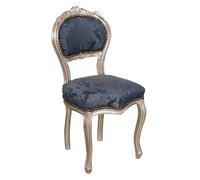 Biscottini Sedie in legno e tessuto Luigi XVI 90x45x42 cm - Sedia imbottita Stile francese in argento e blu - Poltroncina camera da letto - Sedie Soggirono Stile barocco