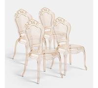Biscottini Set 4 Sedie Trasparente Barocca in Policarbonato - Poltrona Effetto Cristallo - Sedie in Plastica Luigi XV Moderno - Sedia Elegante per Sala da Pranzo, Cucina, Soggiorno, Ristorante