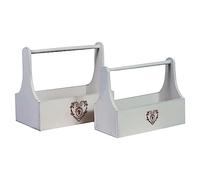 Biscottini Set di 2 contenitori Shabby in Legno | Cestini porta oggetti per la casa 31x17x27 + 38x14x22 cm