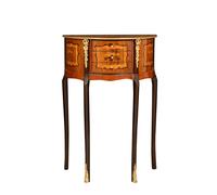 Biscottini Tavolino Consolle a mezzaluna in legno impiallacciato noce arricchito con particolari intarsi fatti a mano e decori in bronzo