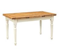 Biscottini Tavolo Allungabile In Legno Massello Di Tiglio - Stile Country - Stile Shabby - Struttura Bianca Anticata Piano Naturale L 140 x PR 80 x H 80 cm, Taglia Unica
