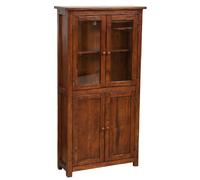 Biscottini Vetrina Credenza Country in legno massello di tiglio finitura noce L68xPR25xH130 cm. Made in Italy
