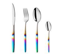 Bisda Posate manici colorate arcobaleno acciaio inox Set di posate 4 pezzi stoviglie ecologiche posate Servizio per 1 cucchiaio da minestra Forchetta da tavola Coltelli cucchiaini da tè