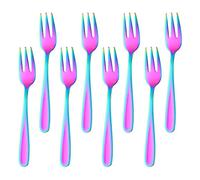 BISDARUN Forchettine da dolce arcobaleno colorate Forchette da dessert 8 pezzi acciaio inox Piccole forchettine aperitivo mini forchette 13,6CM