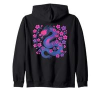 Bisexual Japanese Dragon Bi Pride Flag Colors Floral Felpa con Cappuccio