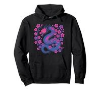 Bisexual Japanese Dragon Bi Pride Flag Colors Floral Felpa con Cappuccio