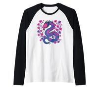 Bisexual Japanese Dragon Bi Pride Flag Colors Floral Maglia con Maniche Raglan