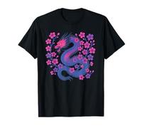 Bisexual Japanese Dragon Bi Pride Flag Colors Floral Maglietta