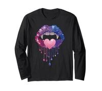 Bisexual Vampire Lips Fangs Bi Pride Heart Halloween Maglia a Manica
