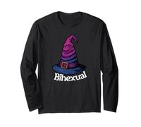 Bisexual Witch Pun Bihexual Bi Pride Flag Colors Halloween Maglia a Manica