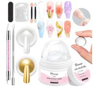 BISHENGYF Gel Costruttore Solido per Unghie: 3D Gel Nail Art 30g Trasp. Mani non Appiccicose, Polvere Cromata Perla Bianco&Polvere Unghie Specchi Oro, Unghie Estensioni Intaglio Principianti DIY Salon