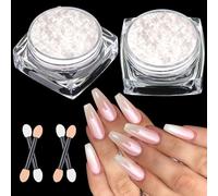 BISHENGYF Polvere per unghie cromata con perla bianca: effetto neon perla, trasparente, Aurora Ice Shimmer Chrome Pigment Polvere per unghie fai da te