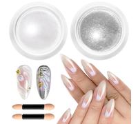 BISHENGYF Polvere Per Unghie - 【Effetto Aurora Sirena】 Polvere Unghie Effetto Perla Shiny Nail Glitter Powder, Magic Mirror Silver Chrome Nail Powder Mirror Effect Nail Polvere Cromata Per Nail DIY