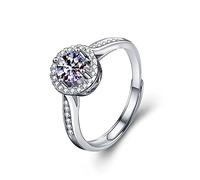 Bishilin Anelli Argento Donna 925, Anello Veretta Oro Bianco Semplice Rotondo con 1ct Moissanite Taglia Regolabile