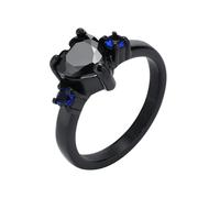 Bishilin Anelli da donna alla moda, per migliori amici, a forma di cuore, con zirconia cubica nera, per regali di vacanza, feste di famiglia, matrimoni, R 1/2, Acciaio al titanio, Zirconia cubica