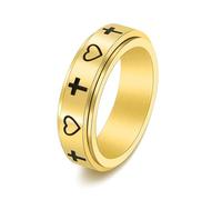 Bishilin Anelli da donna per matrimonio, unisex, in acciaio inox, con croce e cuore, girevoli, adatti per matrimoni, anniversari, vacanze, R 1/2, Acciaio inossidabile, Nessuna pietra preziosa