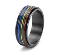 Bishilin Anelli in acciaio inossidabile, anelli da donna alla moda arcobaleno gay adatti per anniversario di matrimonio vacanza, L 1/2, acciaio inox, Nessuna pietra preziosa