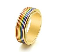 Bishilin Anelli in acciaio inossidabile, anelli da donna alla moda arcobaleno gay adatti per anniversario di matrimonio vacanza, J 1/2, acciaio inox, Nessuna pietra preziosa